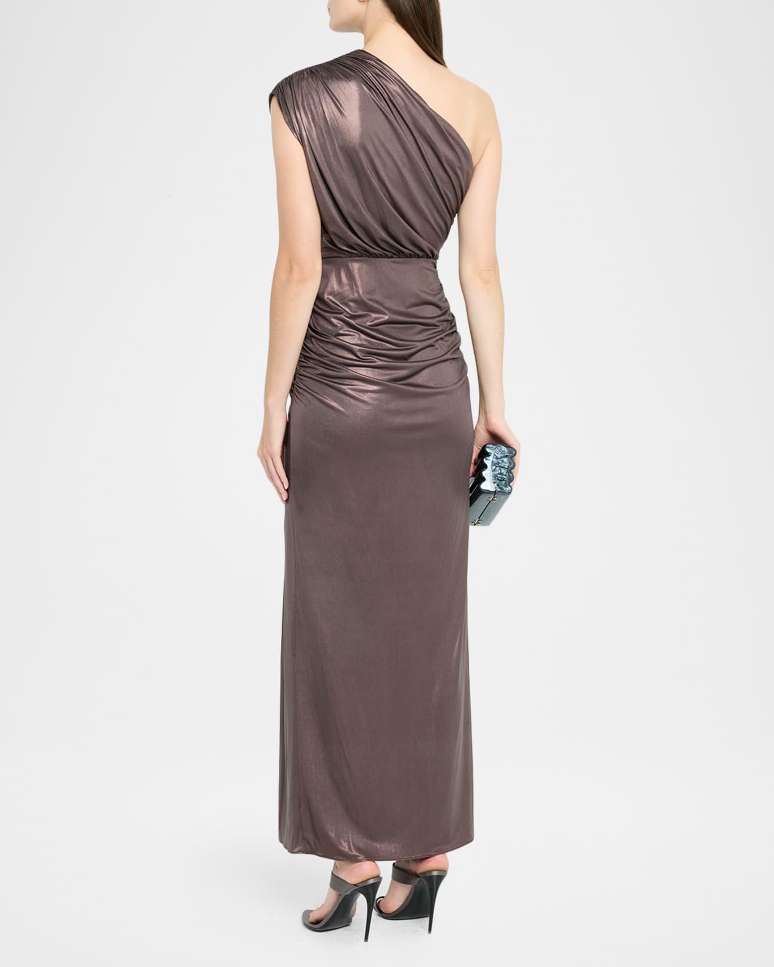 Coated Jersey Ruched One-Shoulder Gown Product Image
