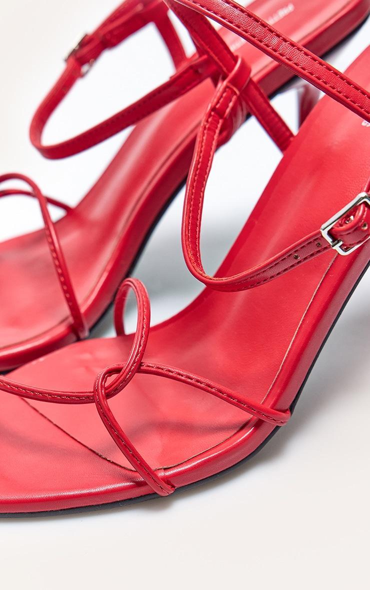 Red PU Point Toe Thin Strappy High Stiletto Heeled Sandals Product Image