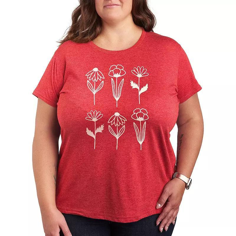 Plus Simple Line Drawn Flowers Graphic Tee, Women's,  Product Image
