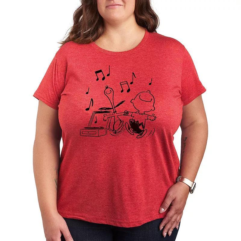 Plus Peanuts Snoopy & Charlie Brown Dancing Graphic Tee, Women's, Size: 2XL, Grey Gray Product Image