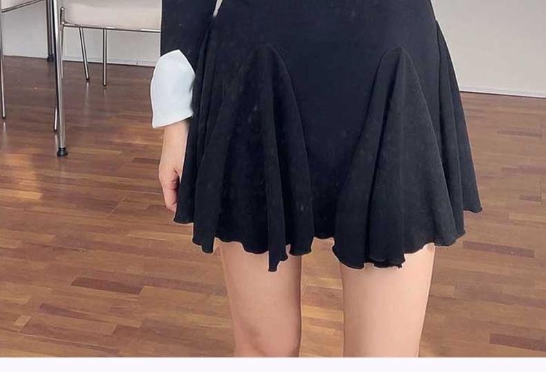 Long-Sleeve Collar Two Tone Mock Two-Piece Mini A-Line Dress Product Image