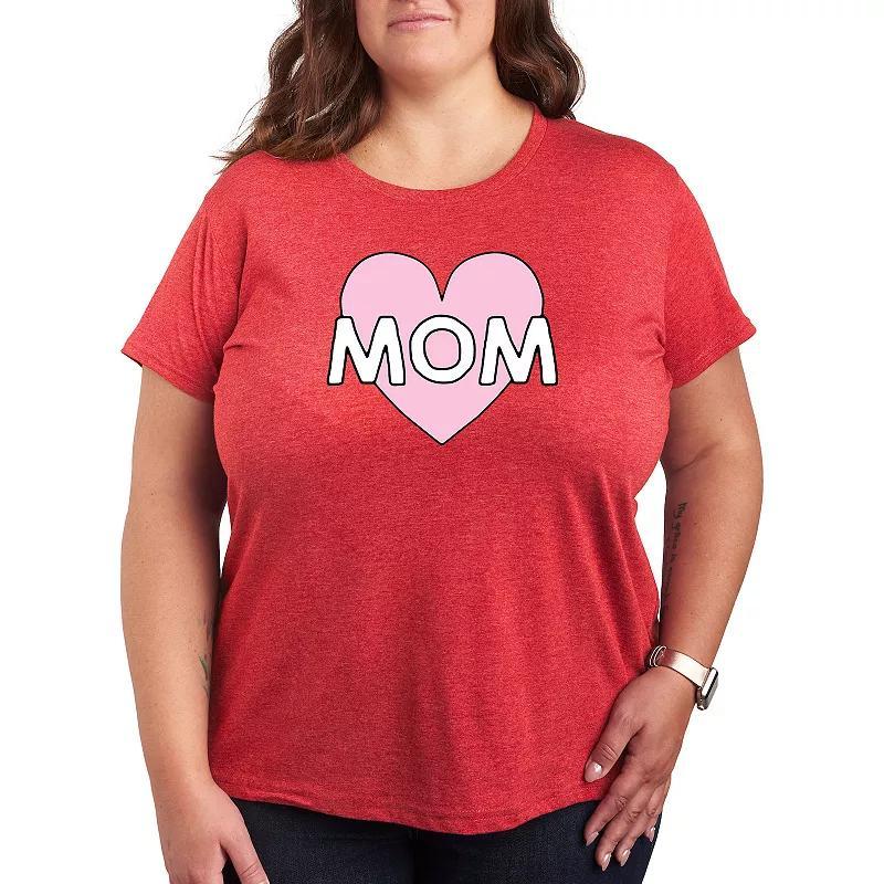 Plus Mom Heart Graphic Tee, Women's, Size: 4XL, Grey Red Product Image