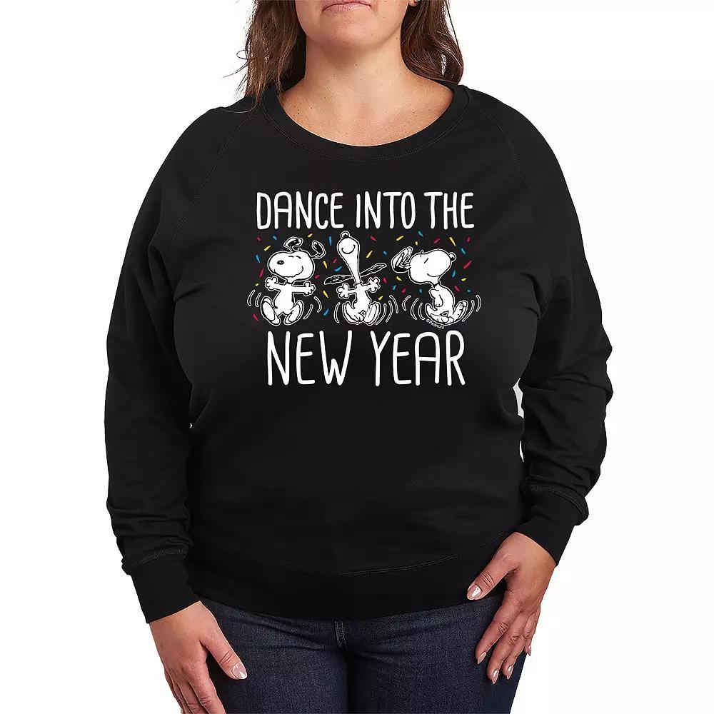 Plus Size Peanuts Snoopy Dance Into The New Year French Terry Long Sleeve Tee, Women's, Size: 1XL, Black Product Image