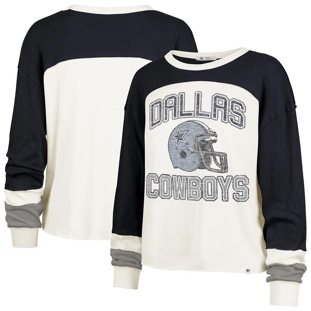 Womens 47 Cream Dallas Cowboys Double Header Curve Raglan Long Sleeve Crop Top Product Image