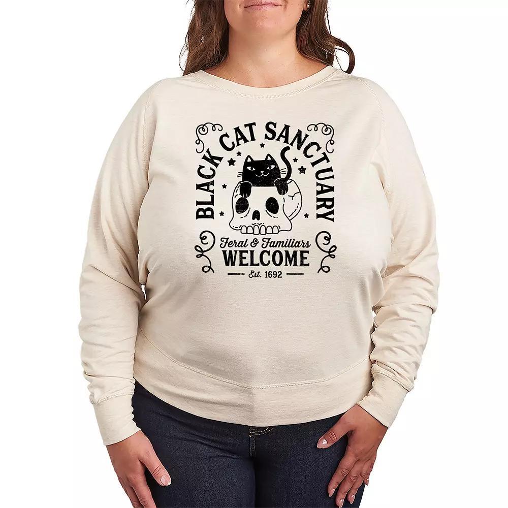 Plus Size Black Cat Sanctuary French Terry Long Sleeve Tee, Women's, Size: 3XL, Beige Product Image