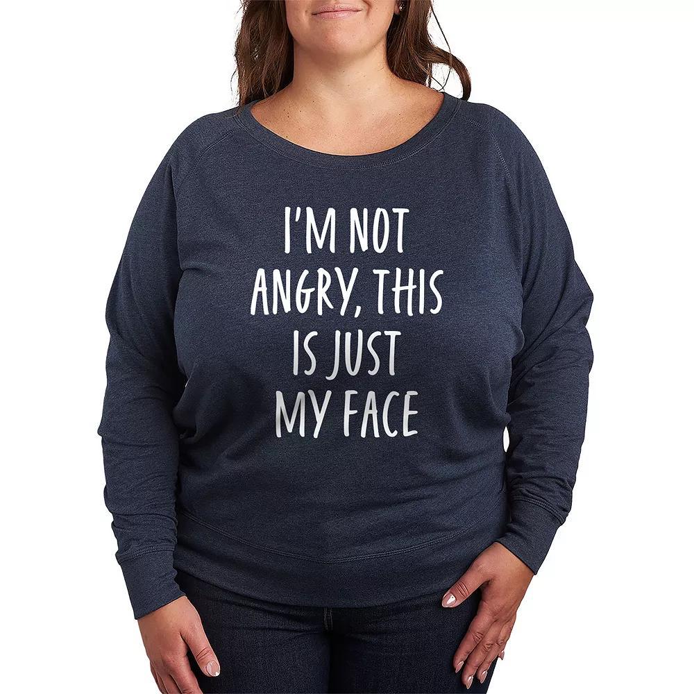 Plus Size Not Angry Just My Face French Terry Long Sleeve Tee, Womens Grey Indigo Product Image