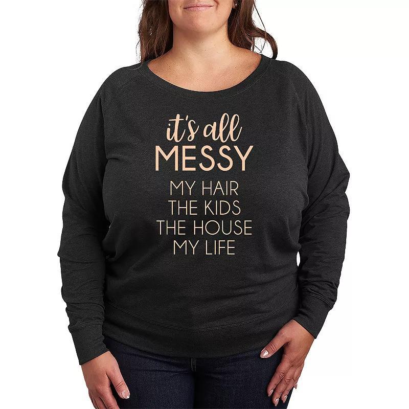 Plus Size It's All Messy French Terry Long Sleeve Tee, Women's, Size: 3XL, Heather Grey Product Image