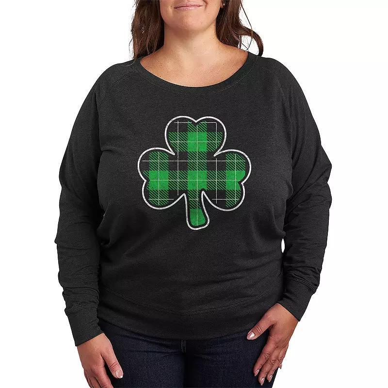 Plus Size Shamrock Plaid Lightweight French Terry Sweatshirt, Women's, Size: 4XL, Heather Grey Product Image