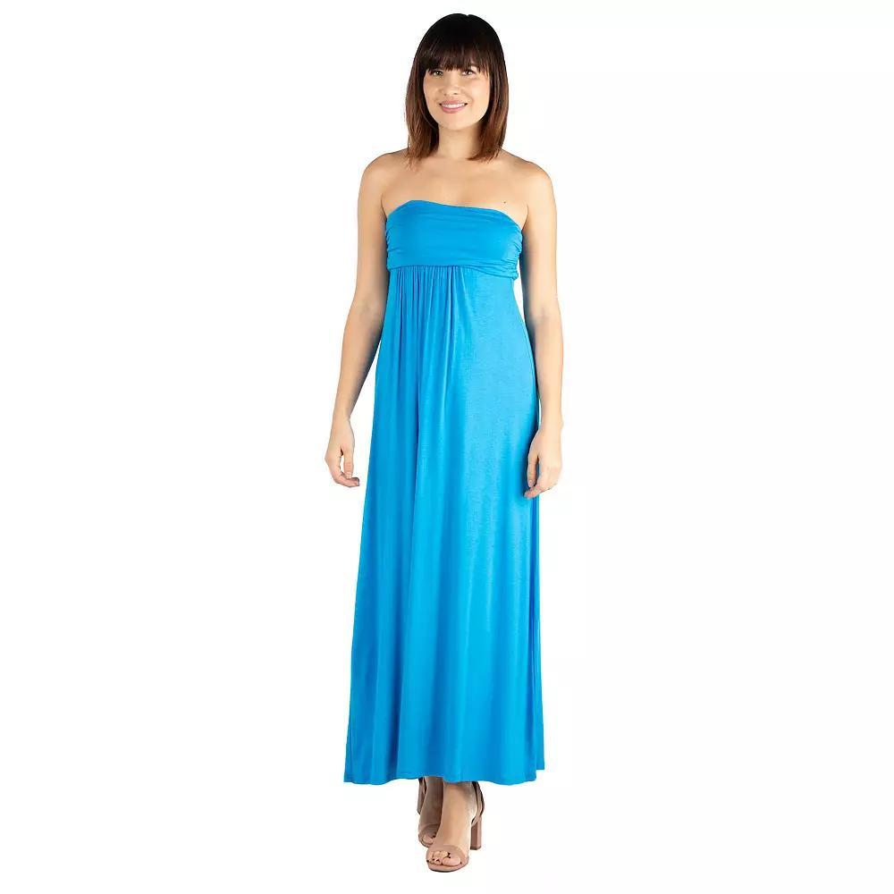 Women's 24seven Comfort Apparel Strapless Loose Fit Pleated Maxi Dress,  Product Image