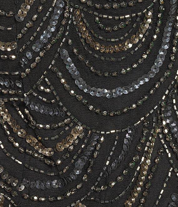 Pisarro Nights Petite Size Beaded Short Mesh Sheath Dress Product Image