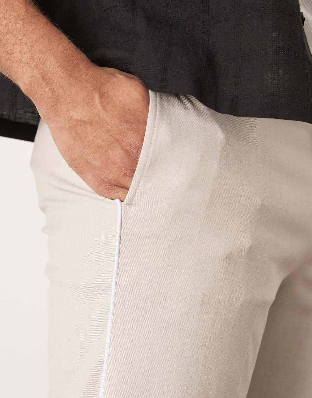 ASOS DESIGN smart tapered pants with side piping in stone Product Image