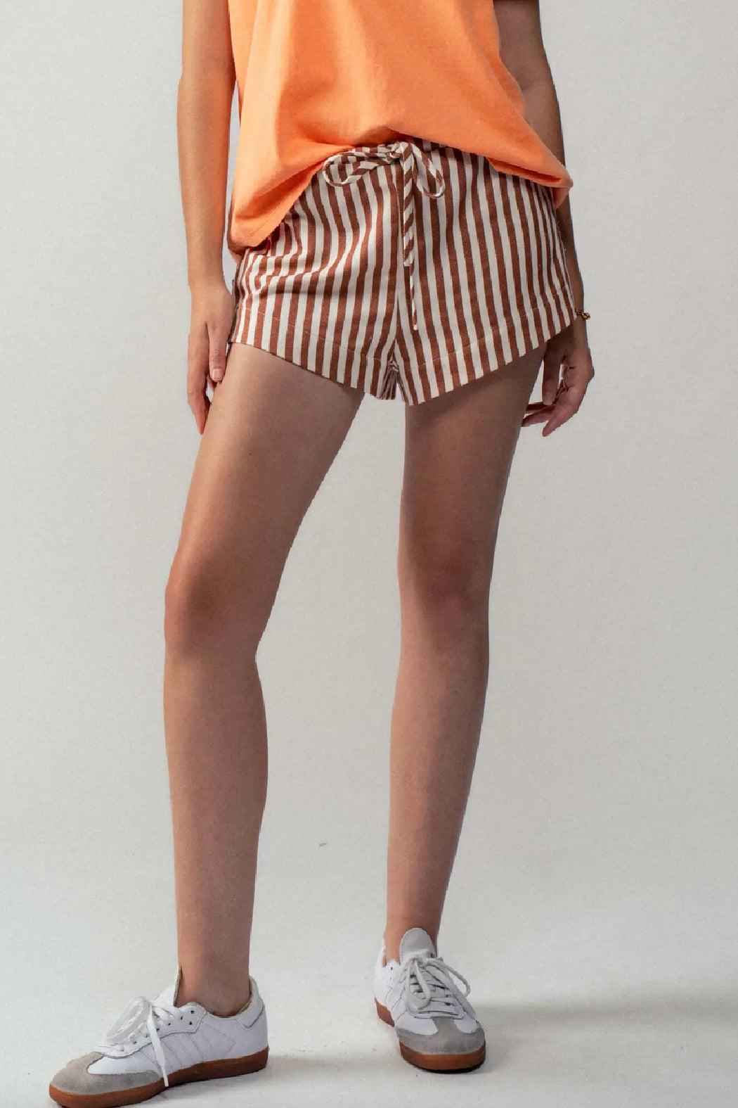 Retro Striped Side-Button Lounge Shorts Product Image