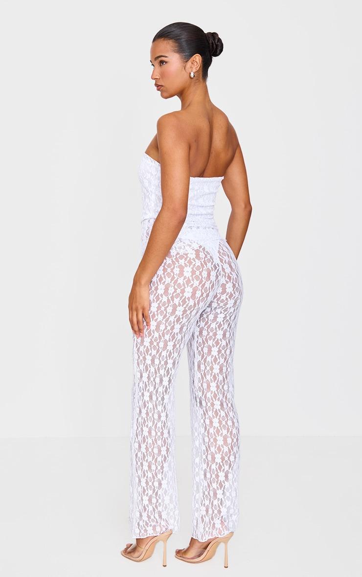 Cream Textured Lace Asymmetrical Detail Bandeau Jumpsuit Product Image