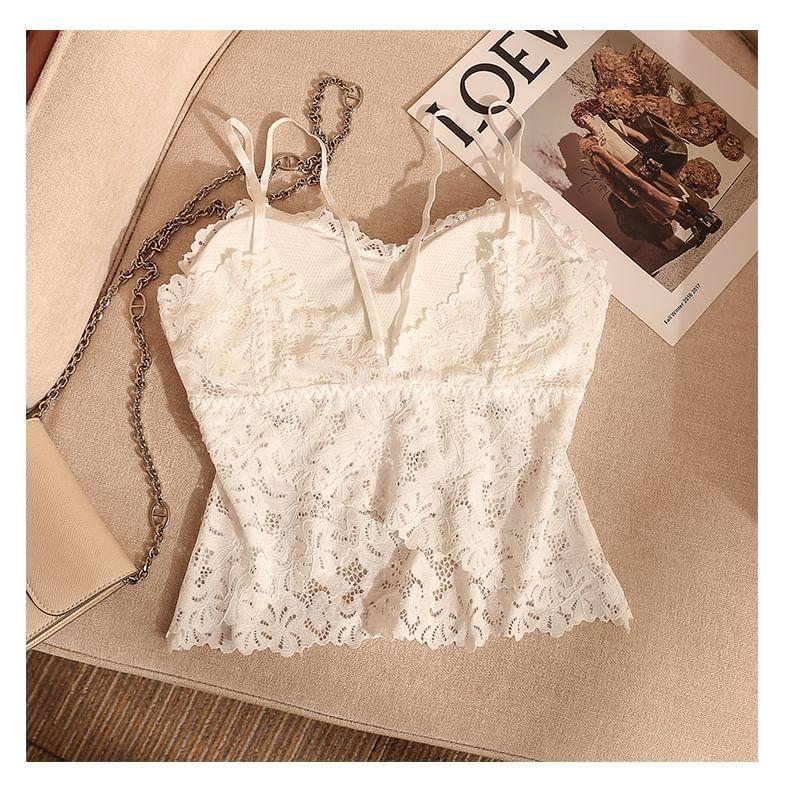 V-Neck Sequin Butterfly Lace Cami Top Product Image