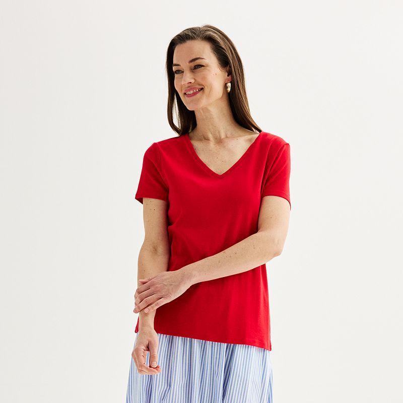 Women's Croft & Barrow® Essential V-Neck Tee, Size: XL, Red Product Image