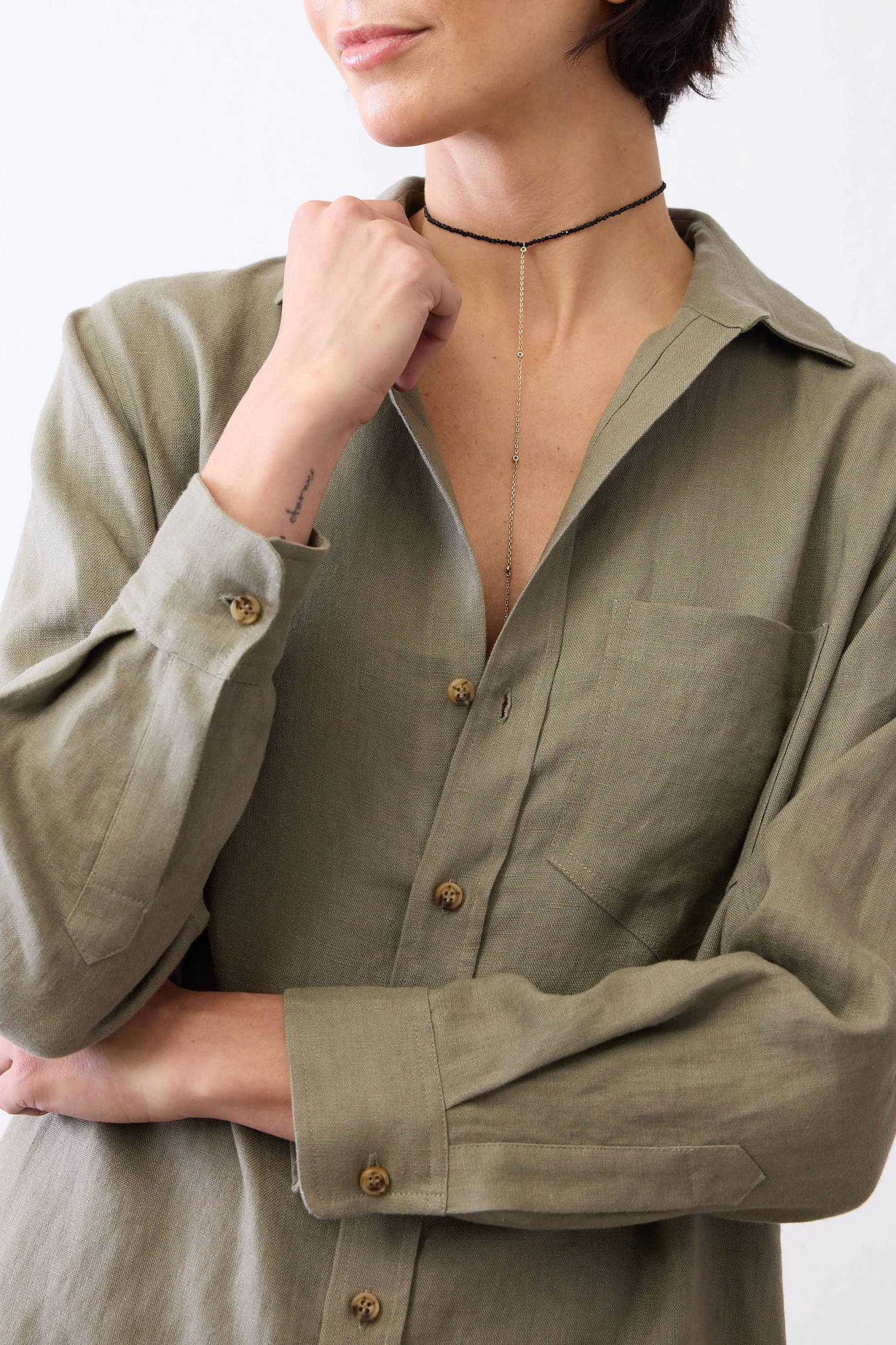 Linen Button Down Shirt Dress Product Image