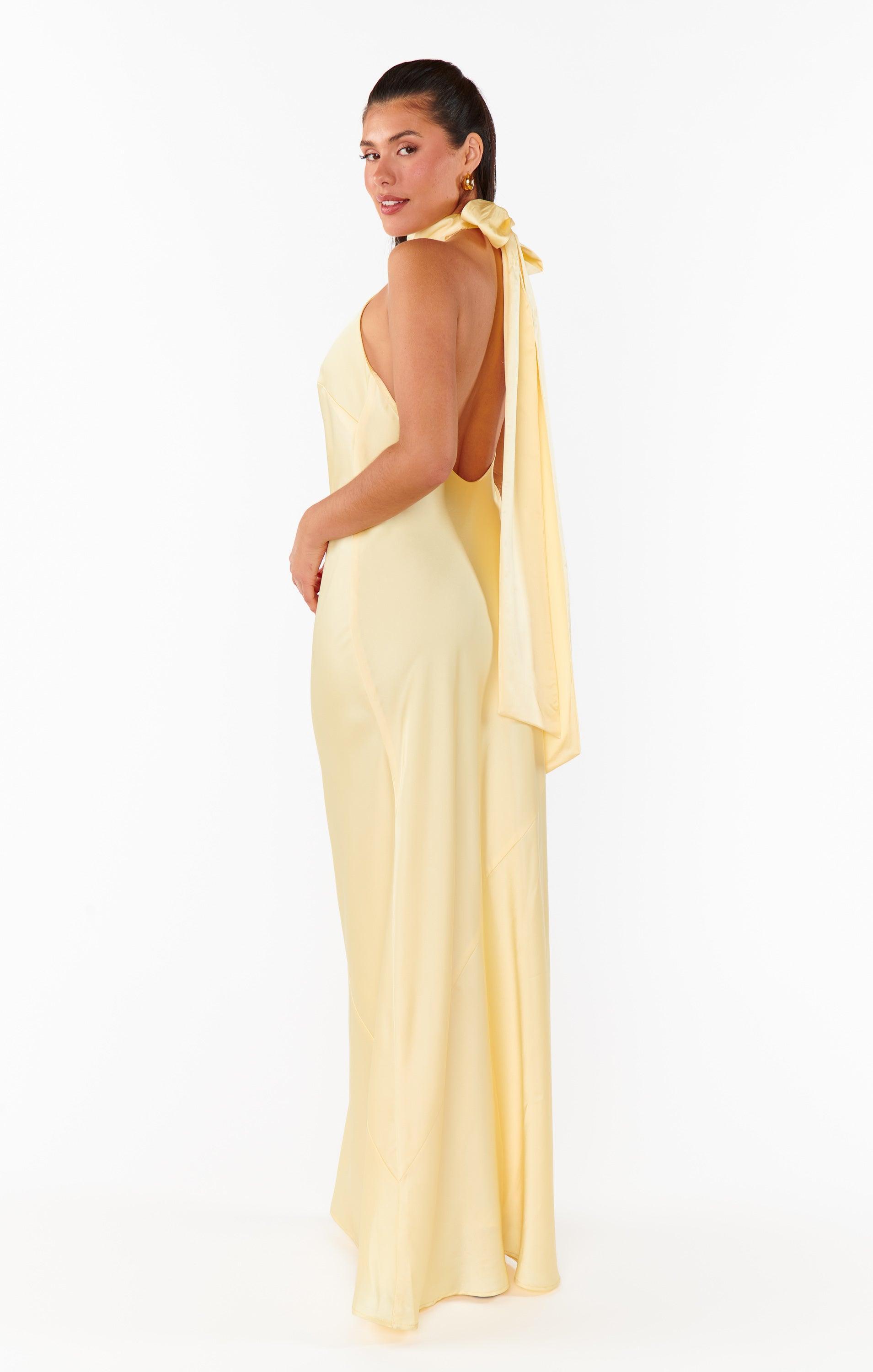 Lisa Maxi Dress ~ Pale Yellow Luxe Satin Product Image