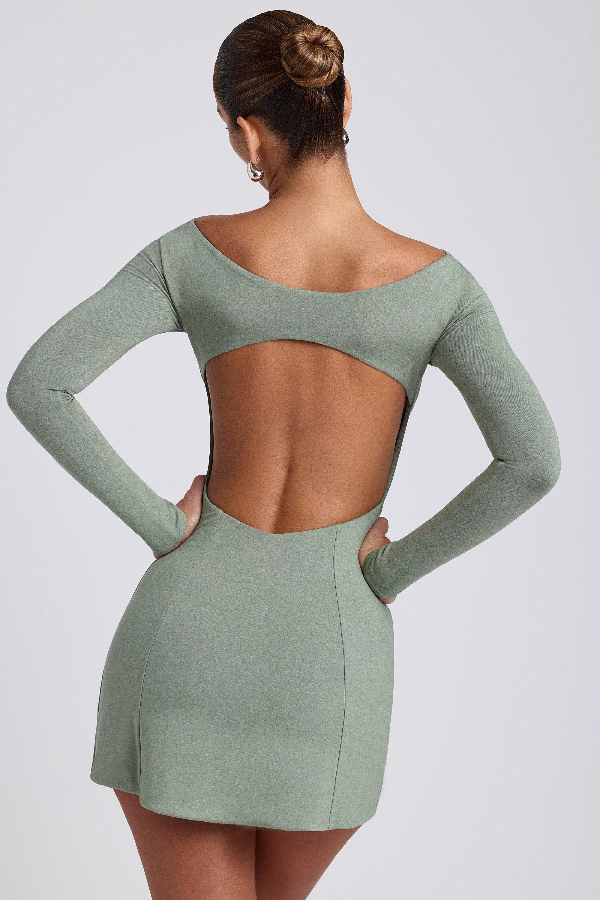 Modal Twist-Front Long-Sleeve Mini Dress in Sage Green Product Image