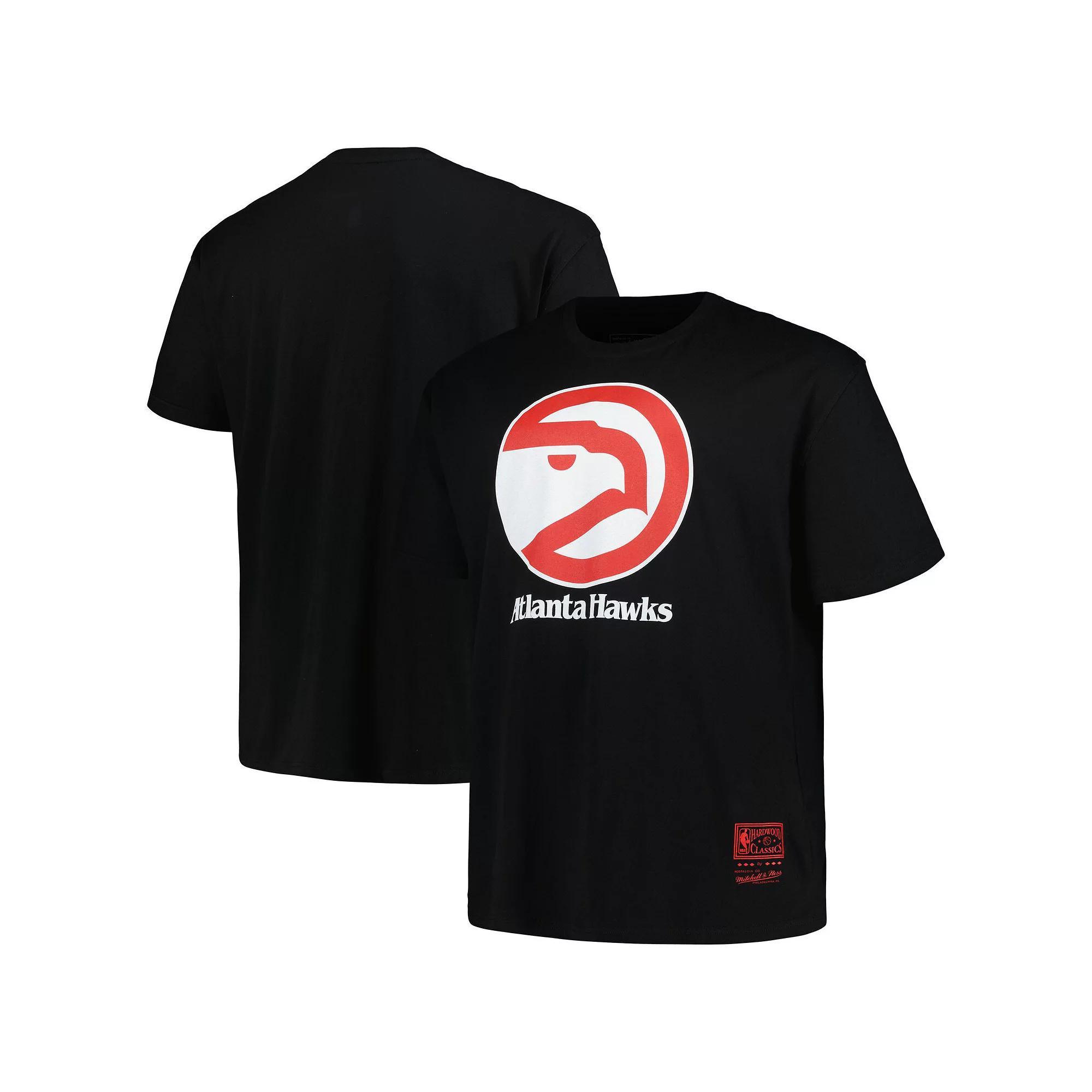 Men's Mitchell & Ness Black Atlanta Hawks Big & Tall Hardwood Classics Vintage Logo T-Shirt,  Product Image