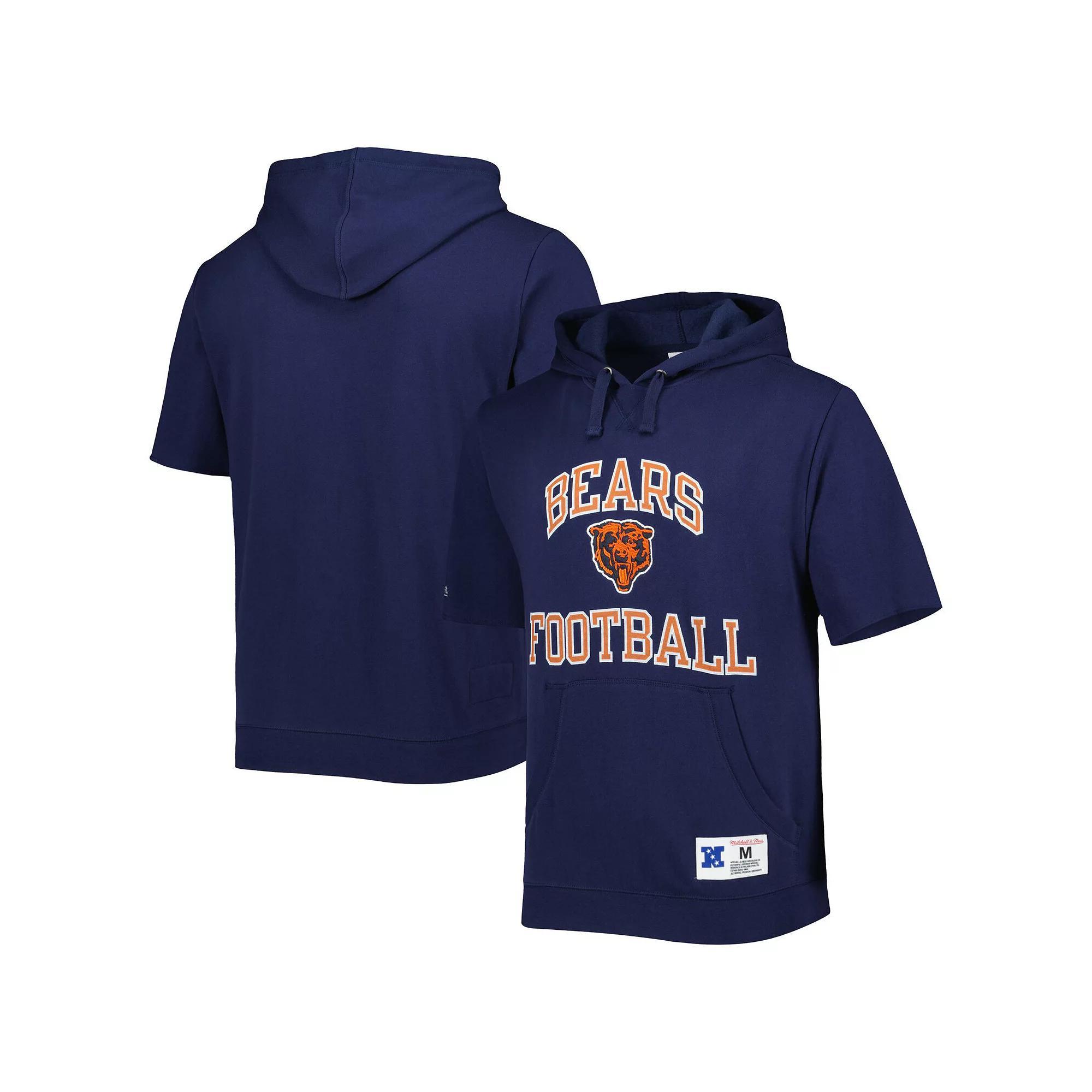 Men's Mitchell & Ness Navy Chicago Bears Washed Short Sleeve Pullover Hoodie,  Product Image