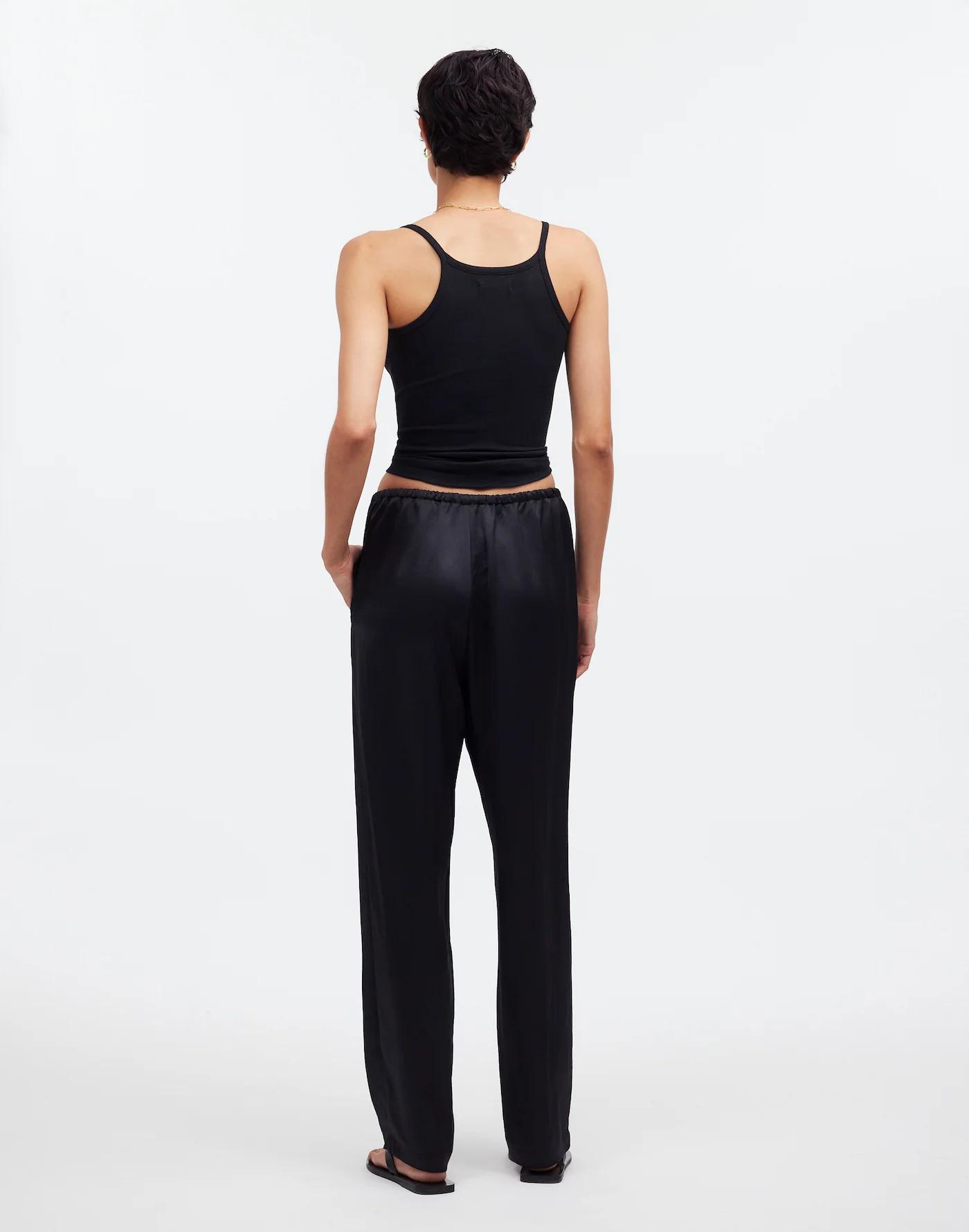 Pintucked Slim Pull-On Pants in Satin Product Image