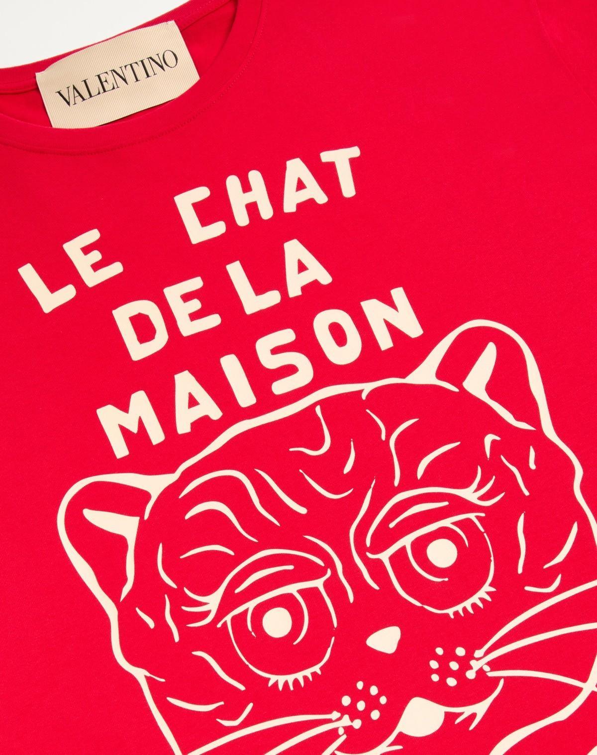 VALENTINO Graphic Print House Cat Crew Neck T-shirt In Red Product Image