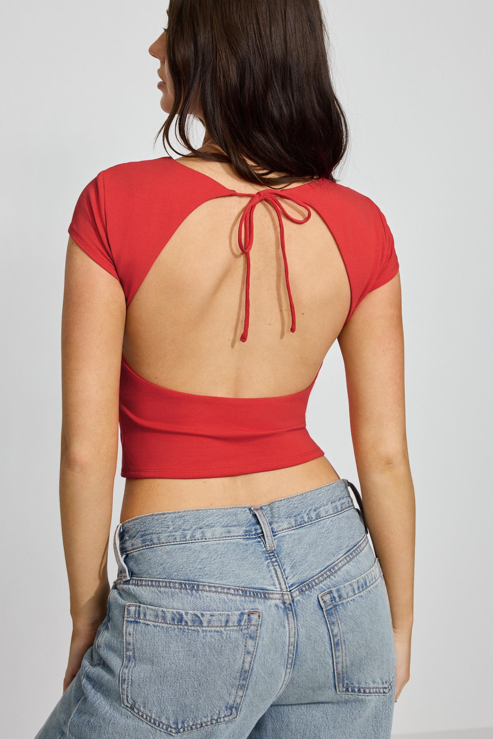 Crew Neck Open Back Tie Top Product Image