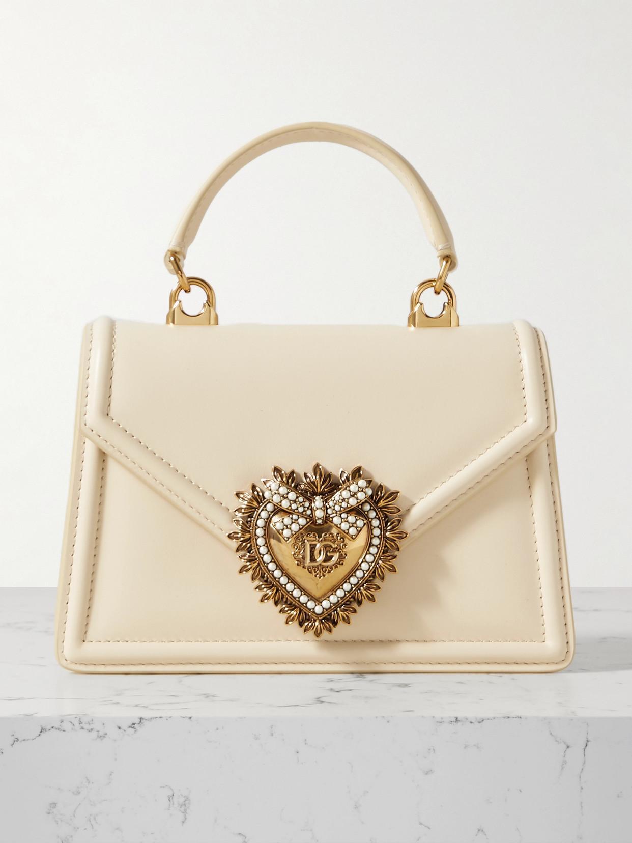 DOLCE & GABBANA Devotion Small Embellished Leather Shoulder Bag In White Product Image