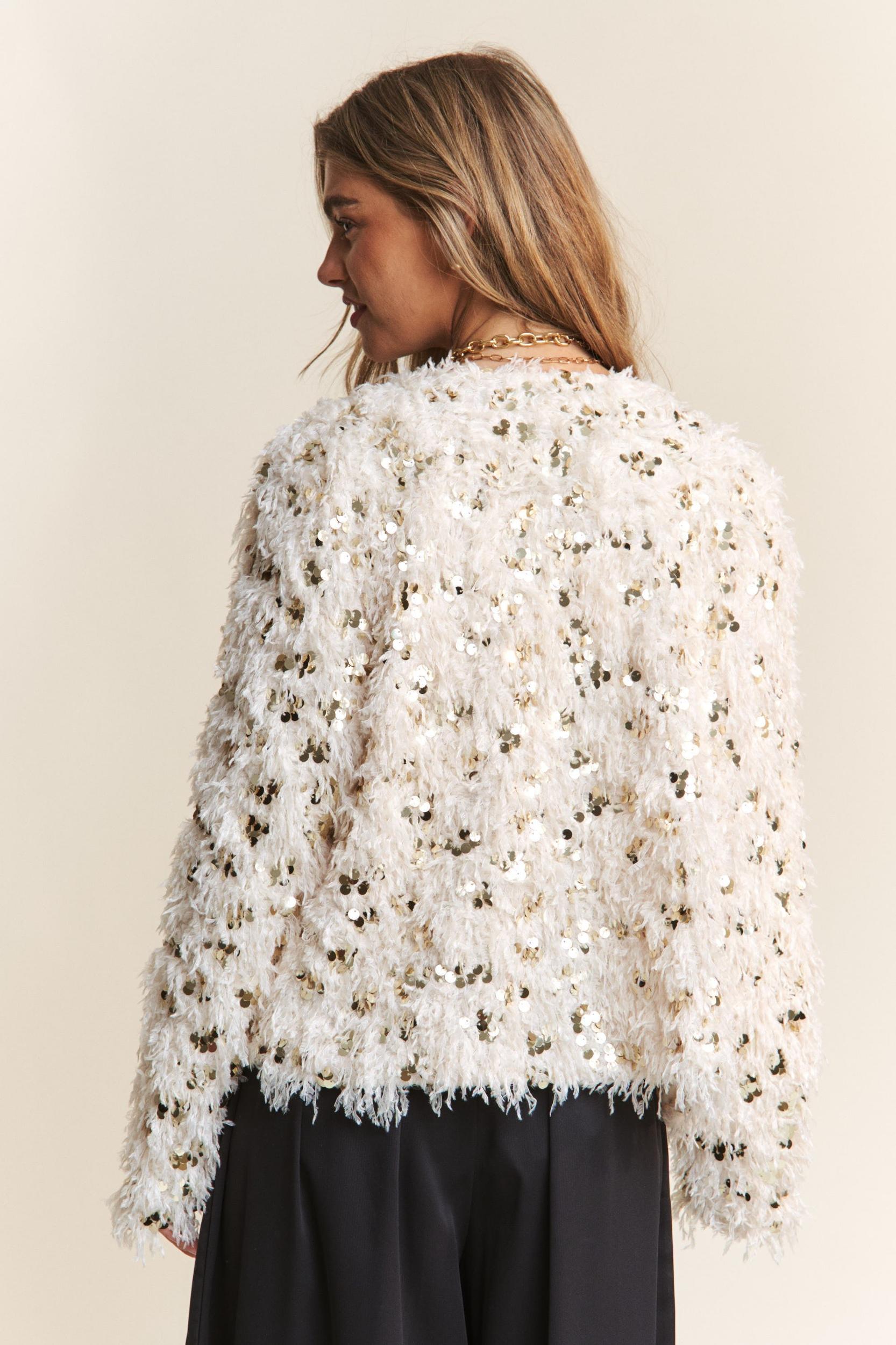 Casual Fuzzy Sequins Open Jacket Product Image