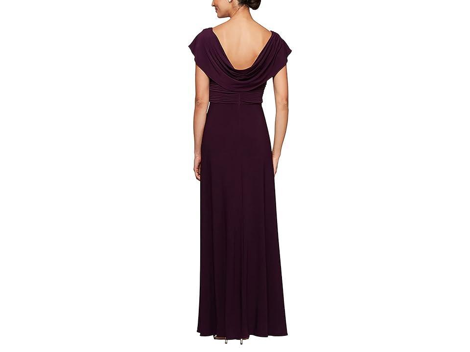 Alex Evenings Long Cowl Neck A-Line Dress with Beaded Detail at Waist (Eggplant) Women's Dress Product Image