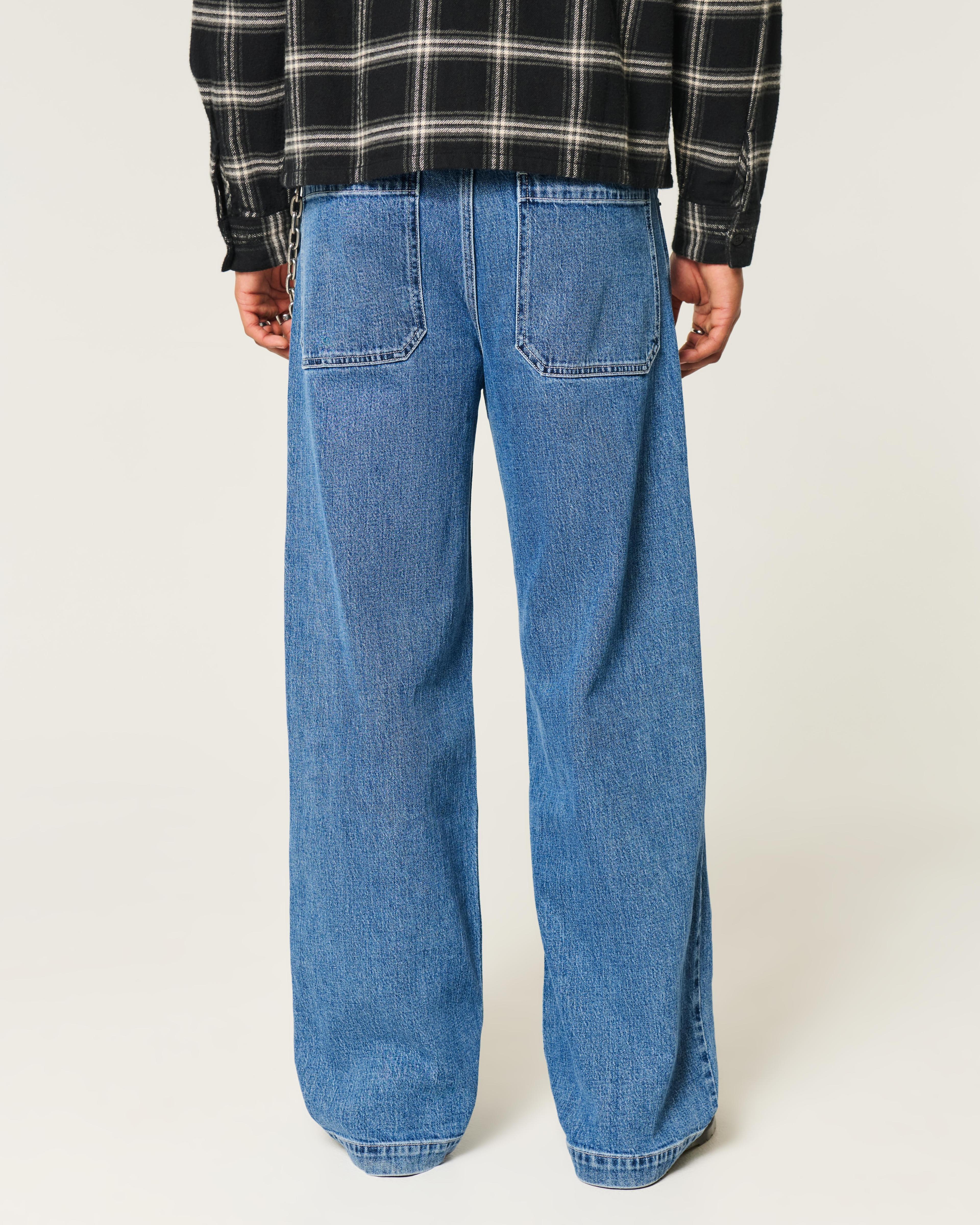 Medium Wash NYC Graphic Super Baggy Jeans Product Image