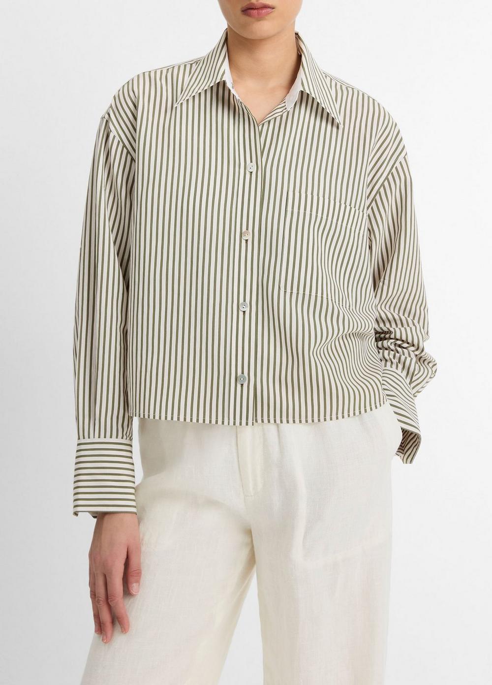 Till Stripe Cropped Button-Front Shirt Product Image