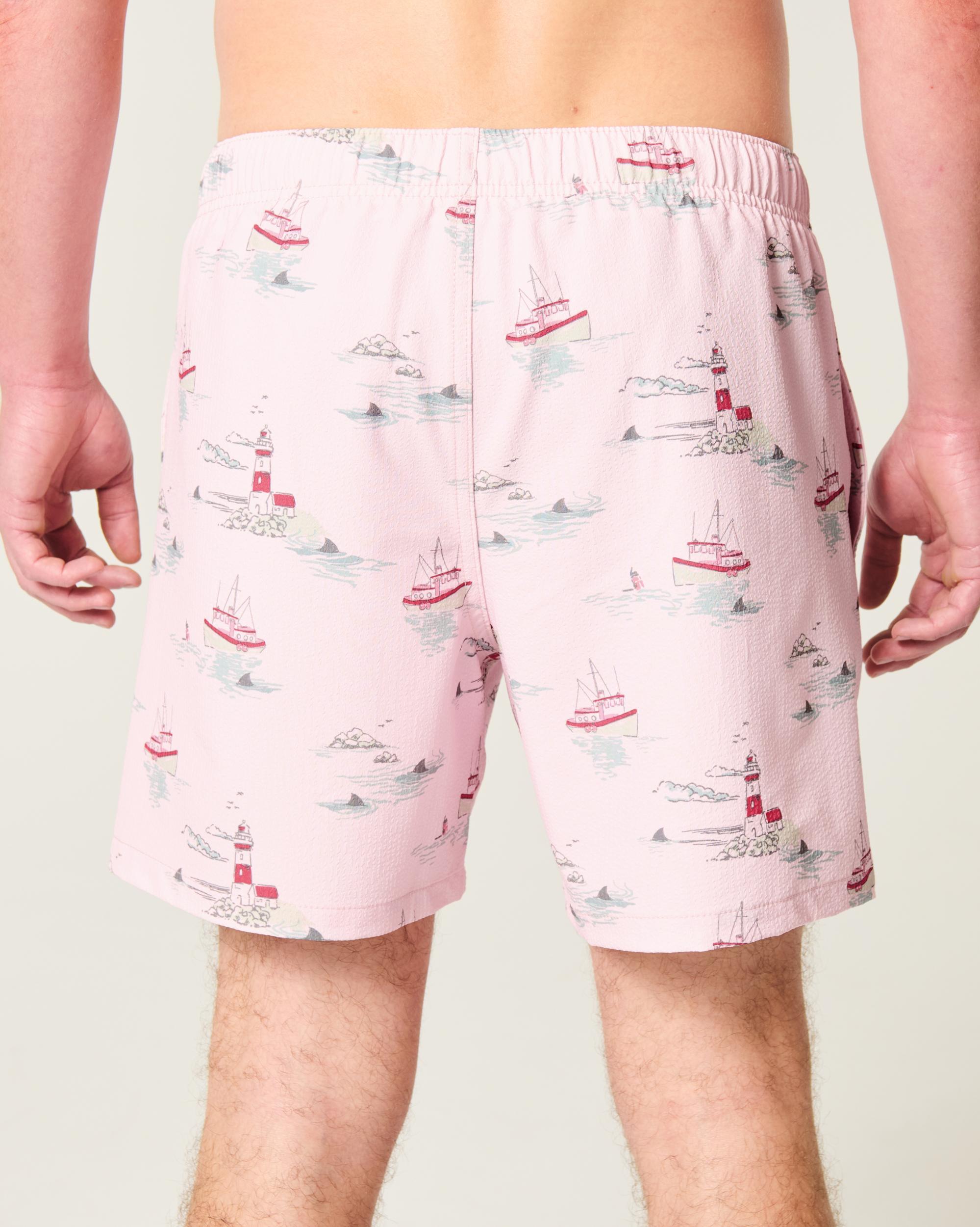 Mid-Thigh Seersucker Volley Swim Trunks Product Image