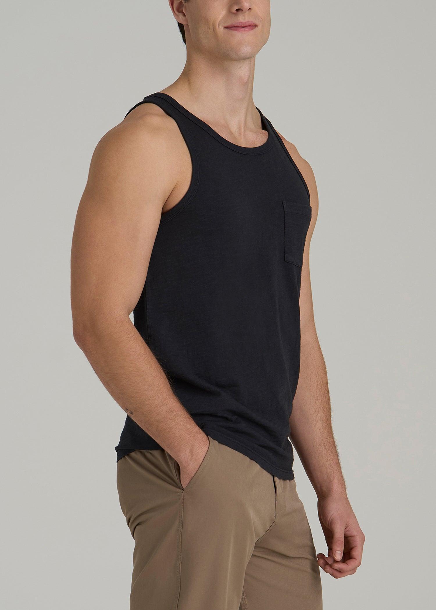 Garment Dyed Slub Pocket Tall Men's Tank Top in Black Product Image