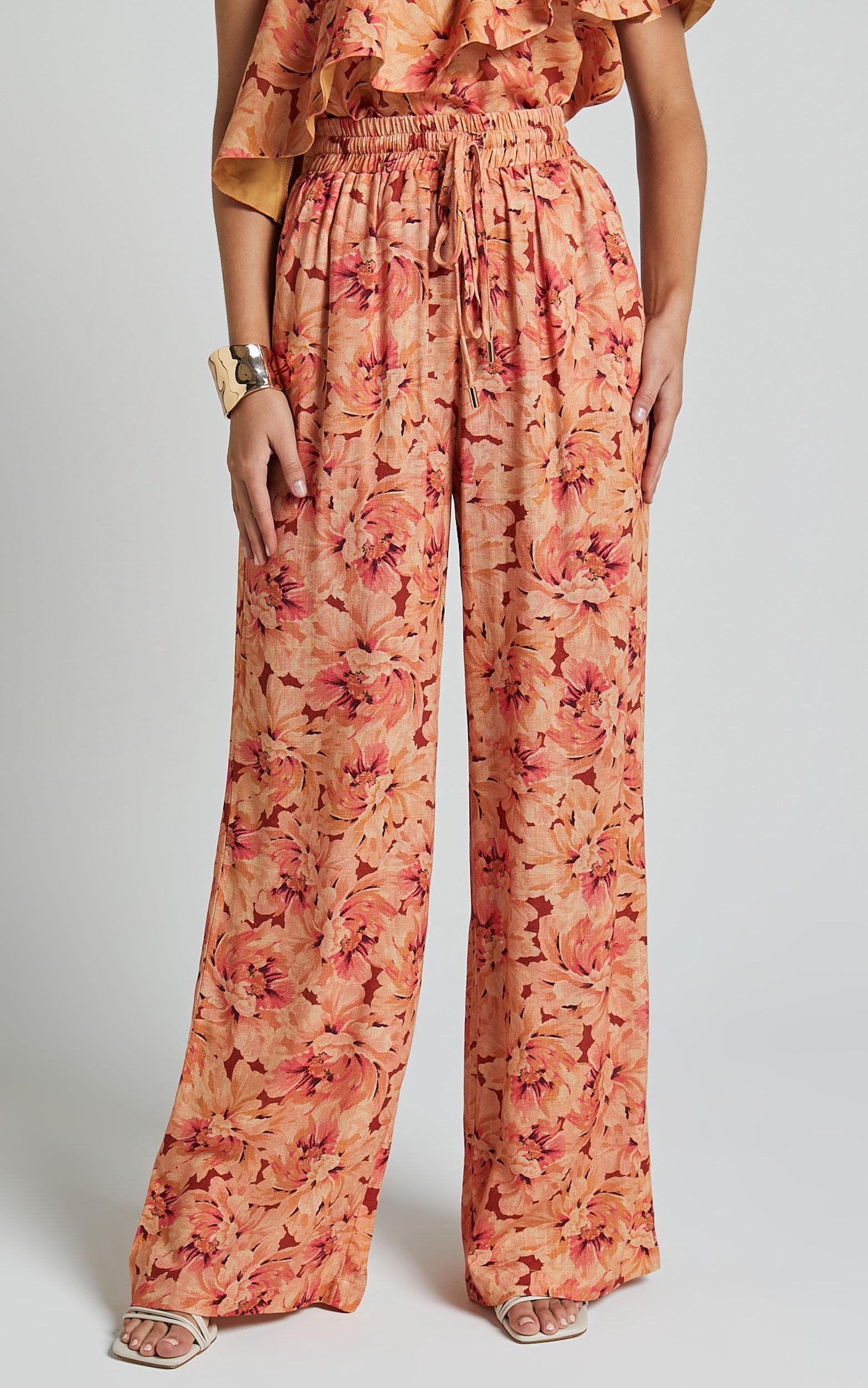 Amalie The Label - Adrienne Linen Look Blend Drawstring Wide Leg Pants in Valencia Print Product Image