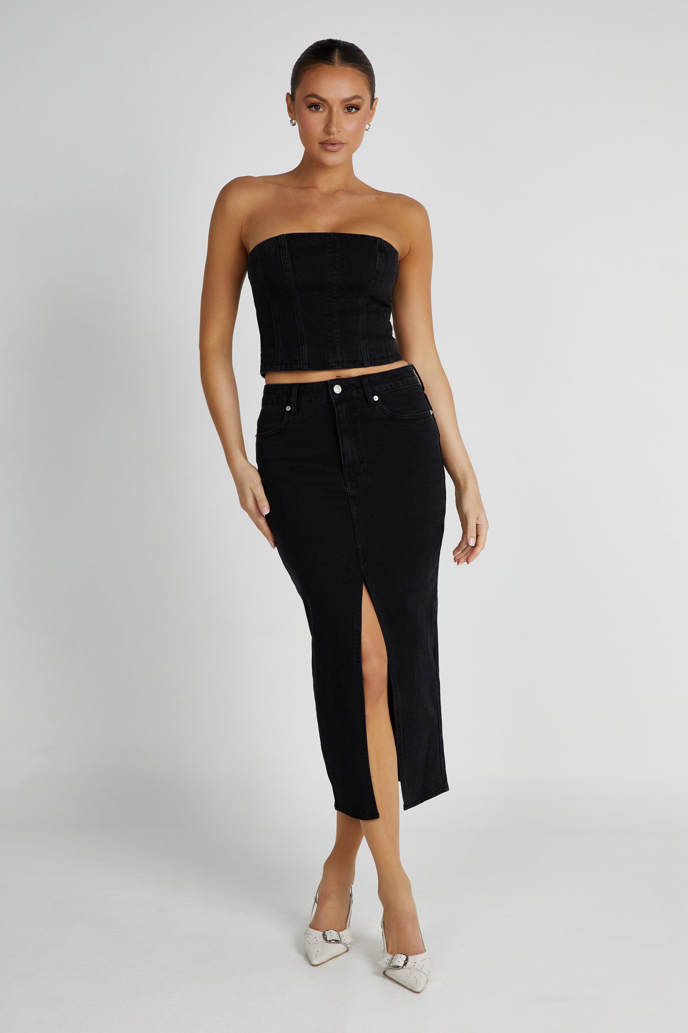 Acacia Denim Midi Skirt - Washed Black Product Image