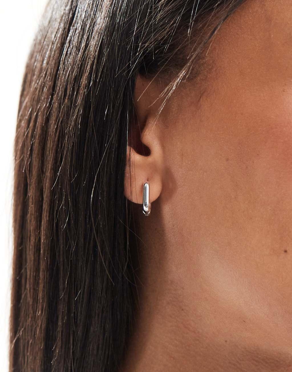 ASOS DESIGN silver plated huggie hoop earrings in square design Product Image