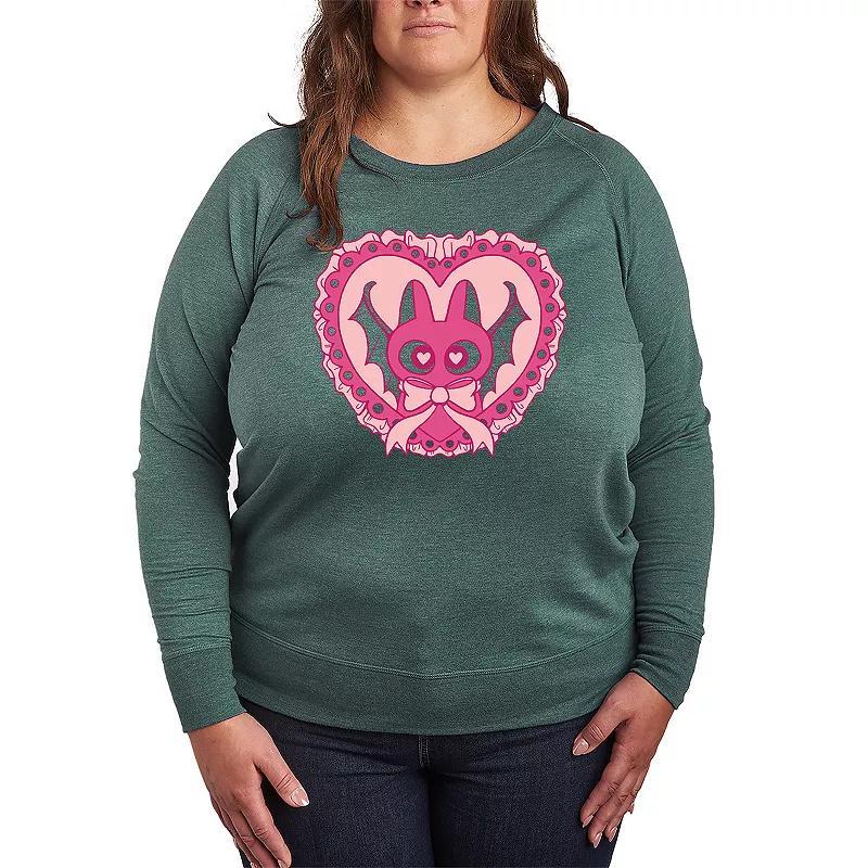 Plus Size Bat Cat Coquette French Terry Long Sleeve Tee, Women's, Size: 2XL, Grey Blue Product Image