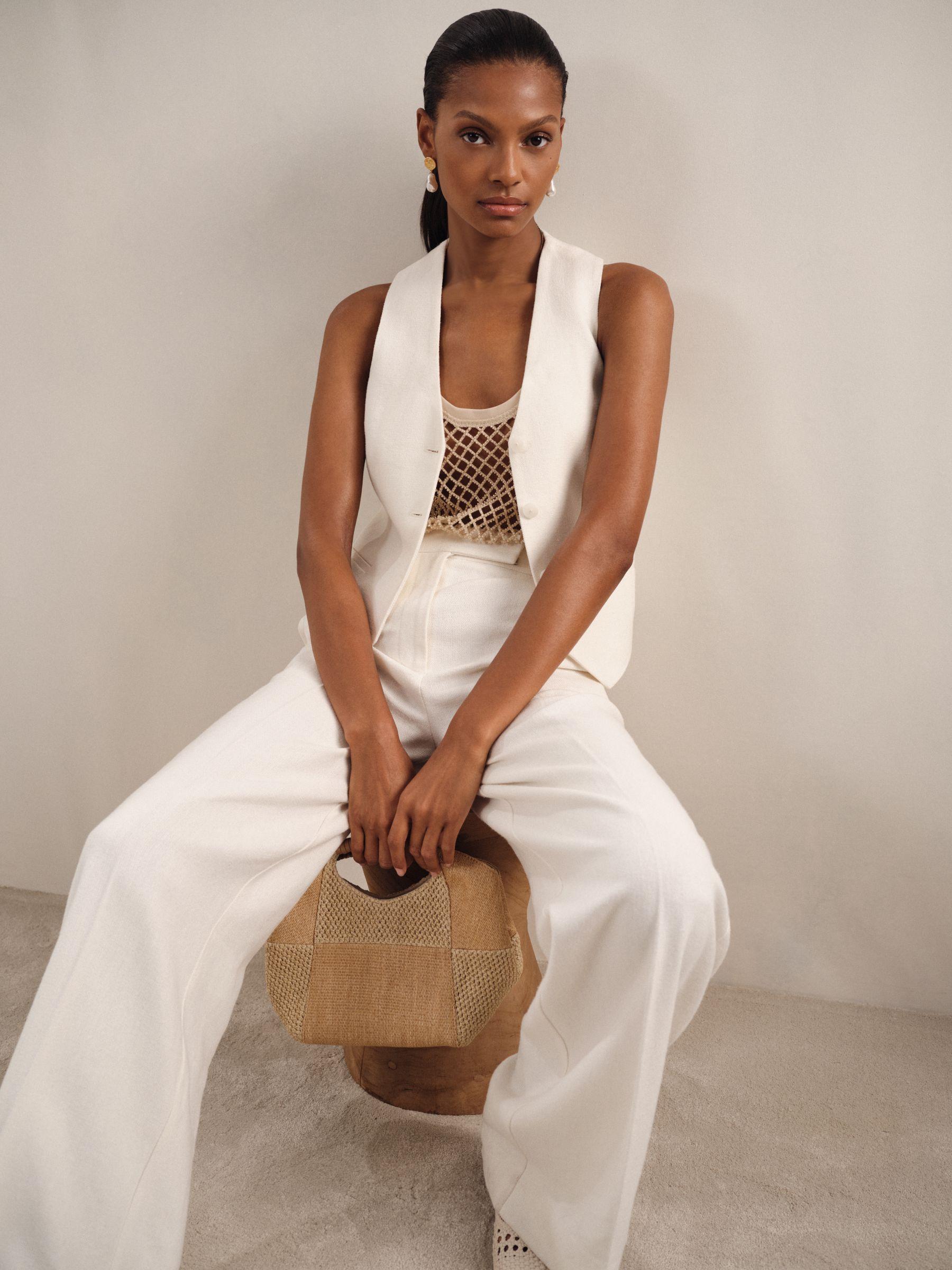 Linen-Blend Button-Through Waistcoat in White Product Image