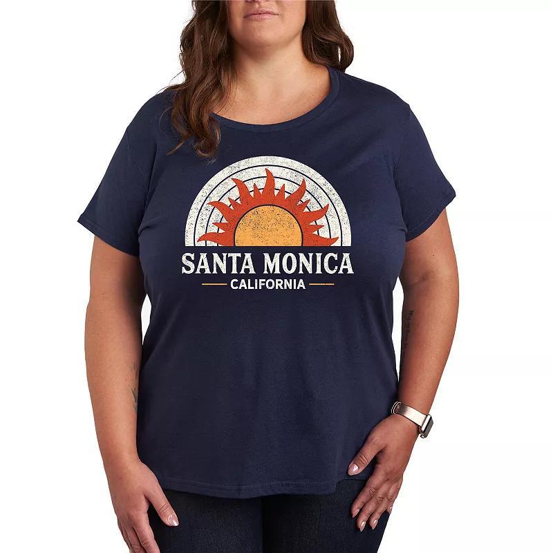 Plus Santa Monica California Sun Graphic Tee, Women's, Size: 3XL, Black Product Image