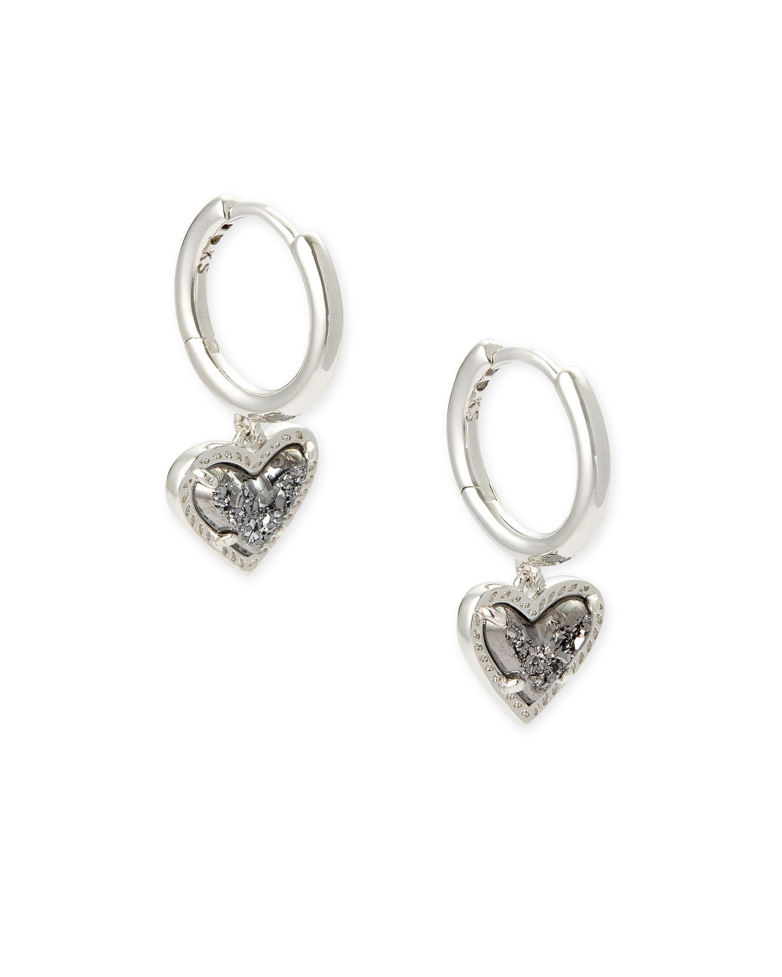 Ari Heart Gold Huggie Earrings in Black Drusy Product Image