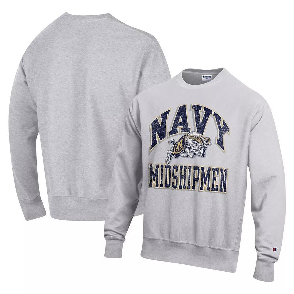 Men's Champion Heather Gray Navy Midshipmen Vault Late Night Reverse Weave Pullover Sweatshirt, Size: Medium, Grey Product Image
