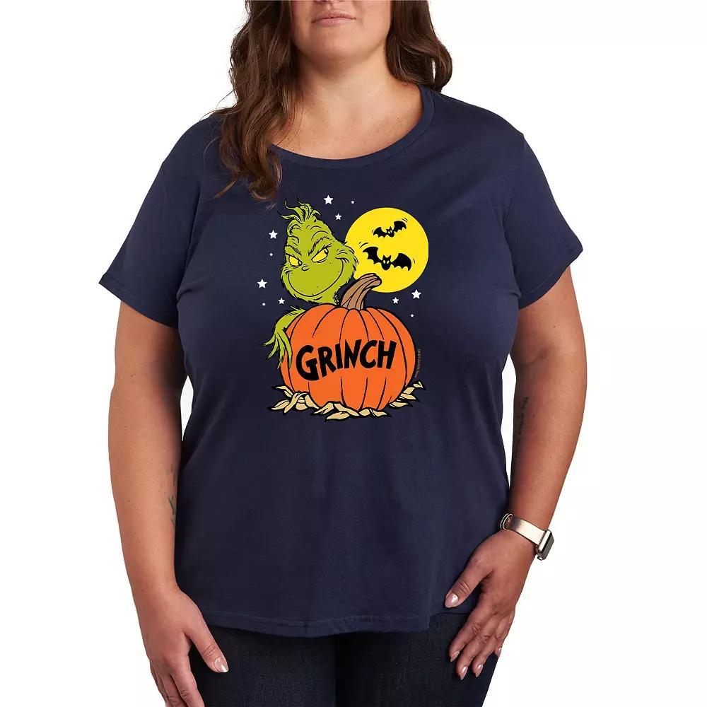 Plus Size Dr. Seuss Grinch Halloween Pumpkin Graphic Tee, Women's, Size: 3XL, Blue Product Image