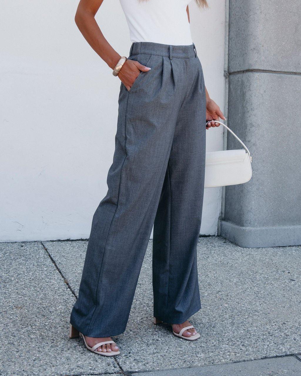 On Your Way Grey Pleated Trousers - FINAL SALE Product Image