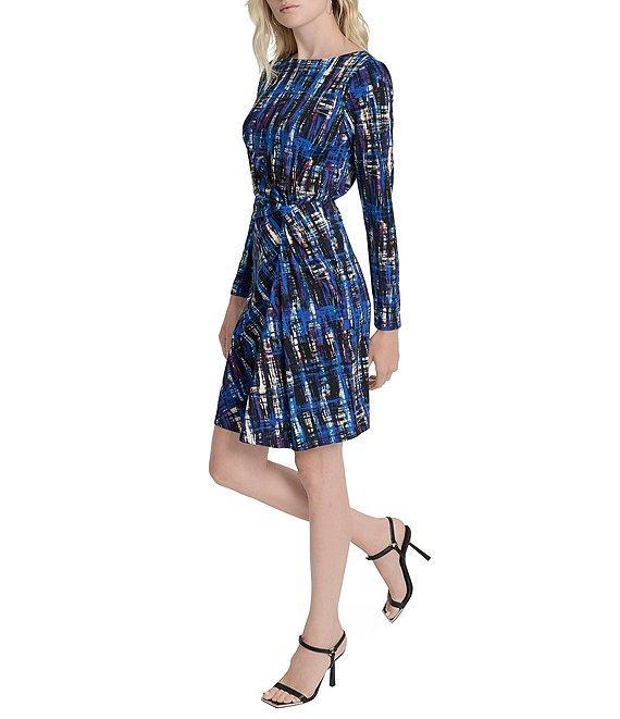 DKNY by Donna Karan Petite Size Jersey Long Sleeve Front Knot Sheath Dress Product Image