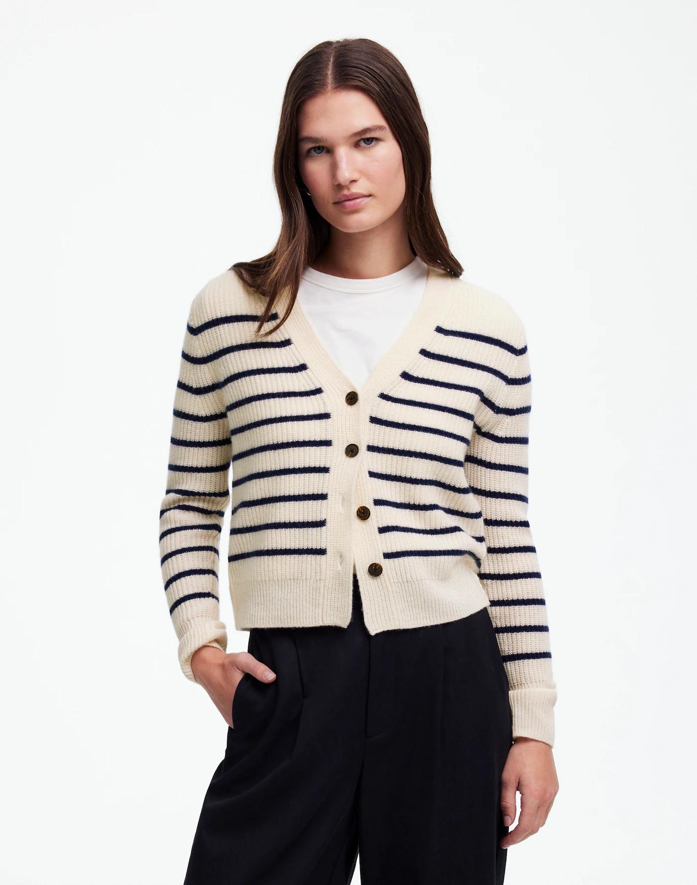 SoftWool V-Neck Cardigan in Stripe Product Image