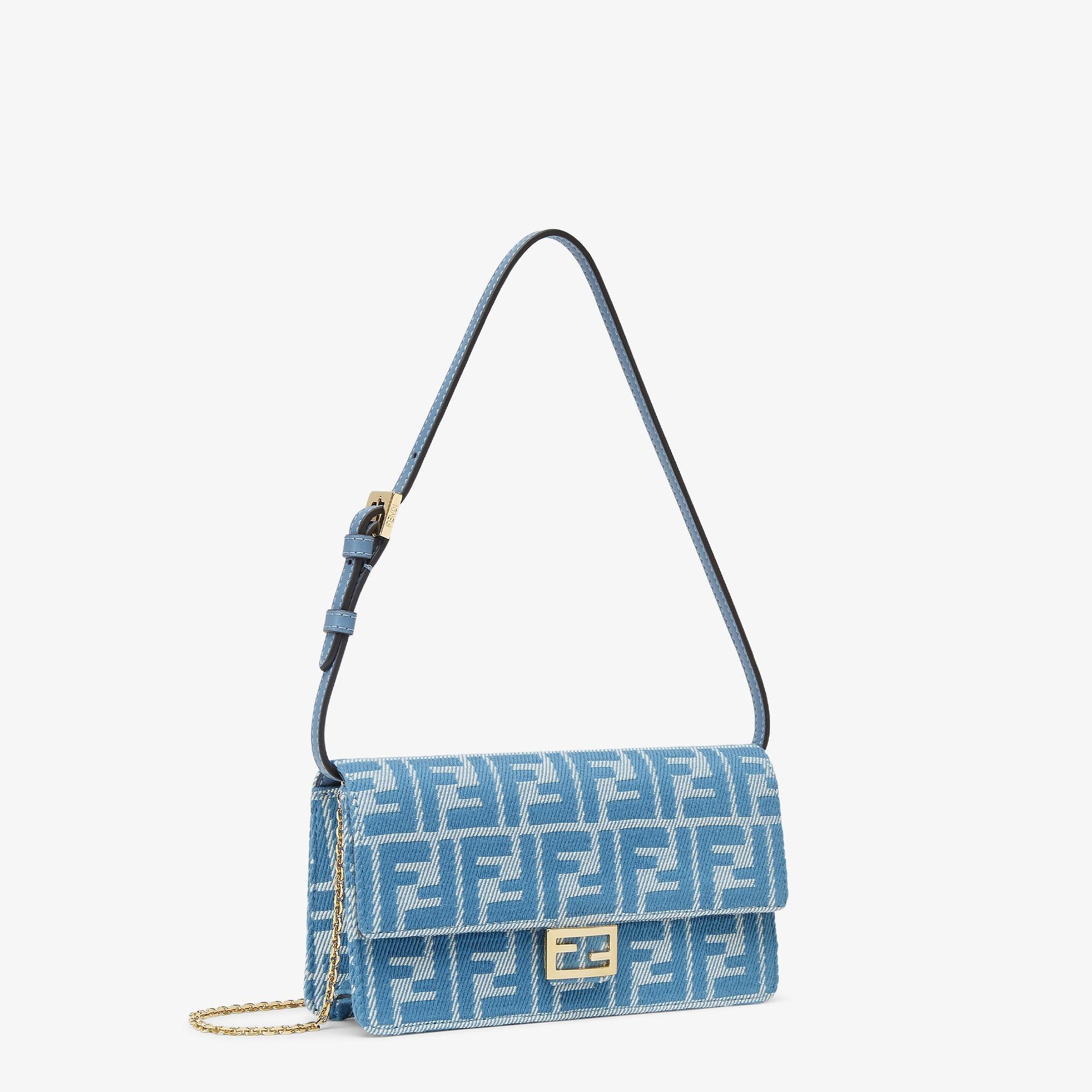 Wallet On Chain BaguetteBlue denim-effect FF jacquard wallet Product Image