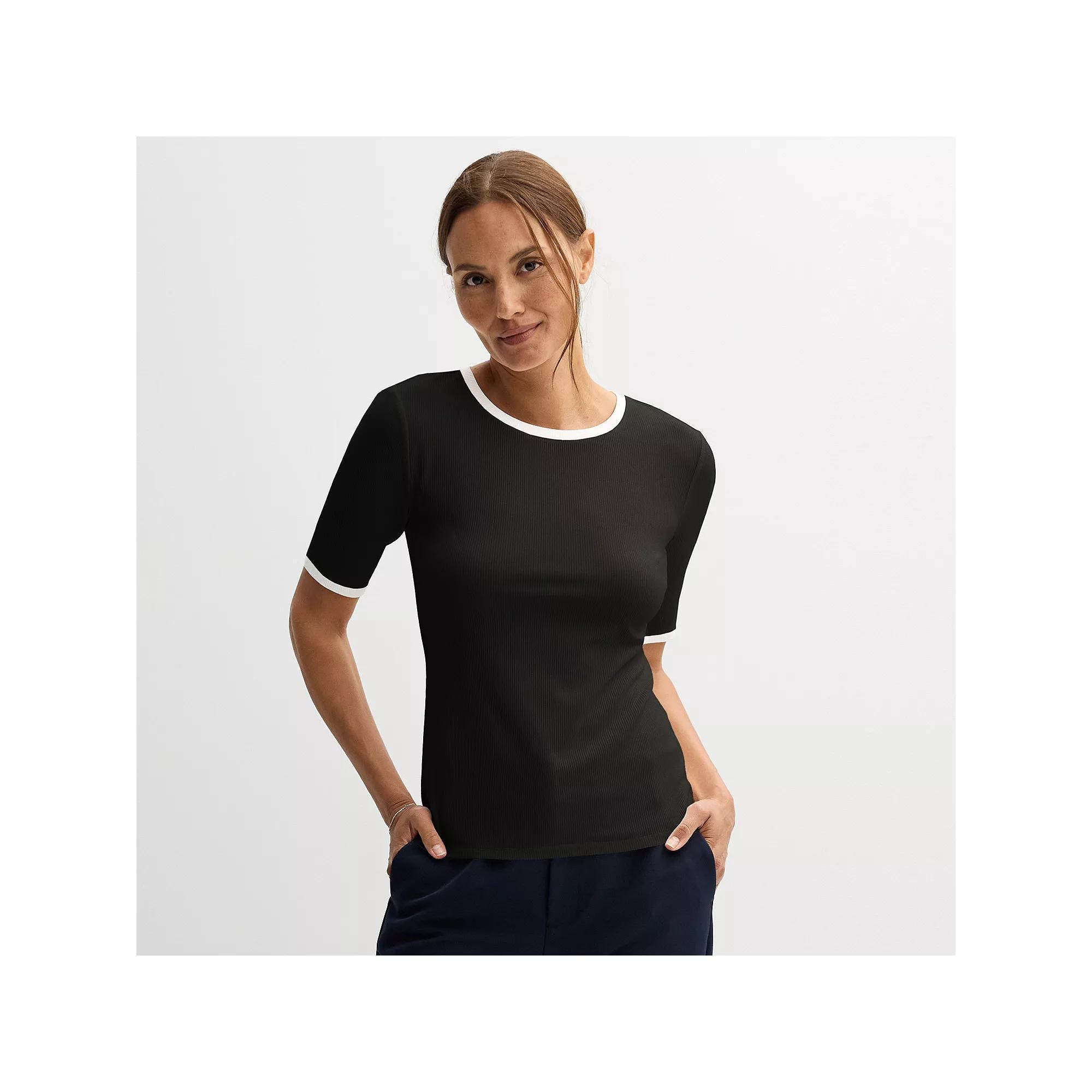 Petite Nine West Fitted Elbow Sleeve Tee, Women's, Size: XS Petite, Black Product Image