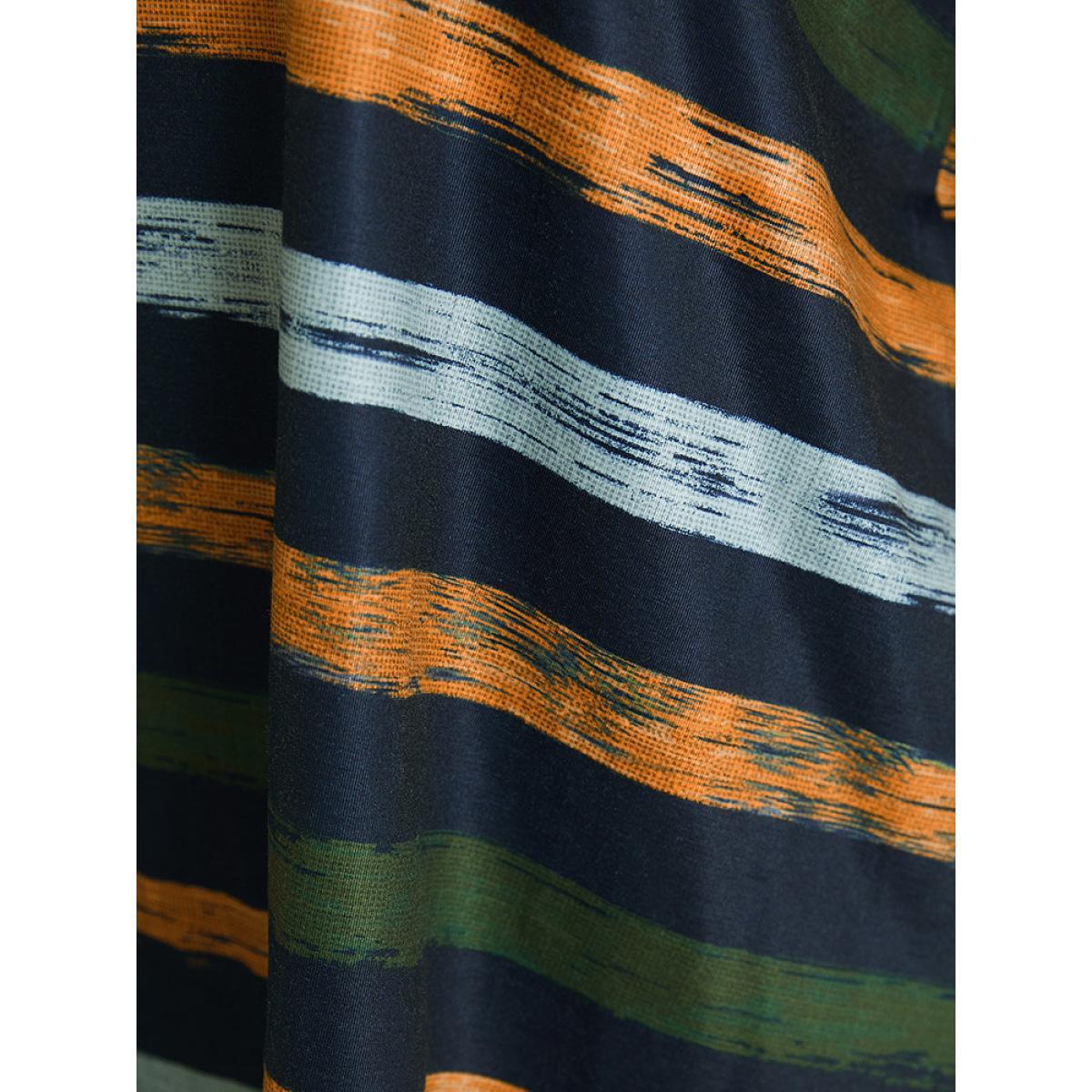 Plus Size Striped Contrast Crisscross Neck T-shirt Moss Women Casual Striped V-neck Dailywear T-shirts BloomChic 30/6X Product Image