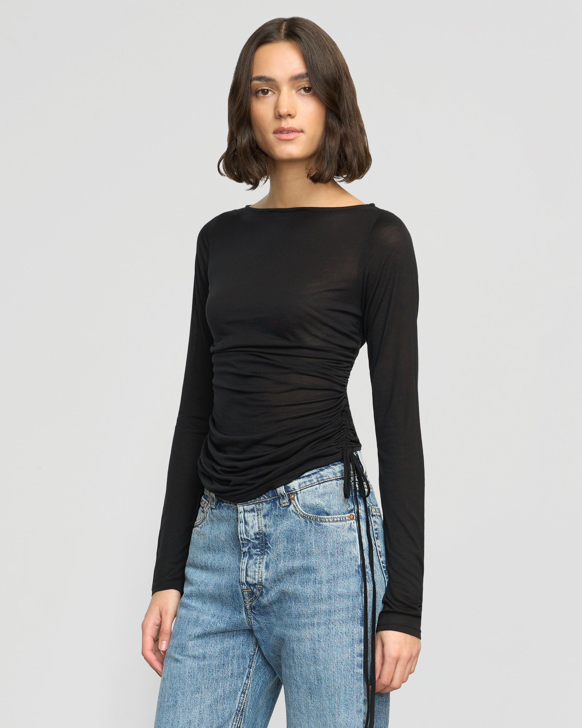 Joan Tencel Ruched-Side Semi-Sheer Tee Product Image